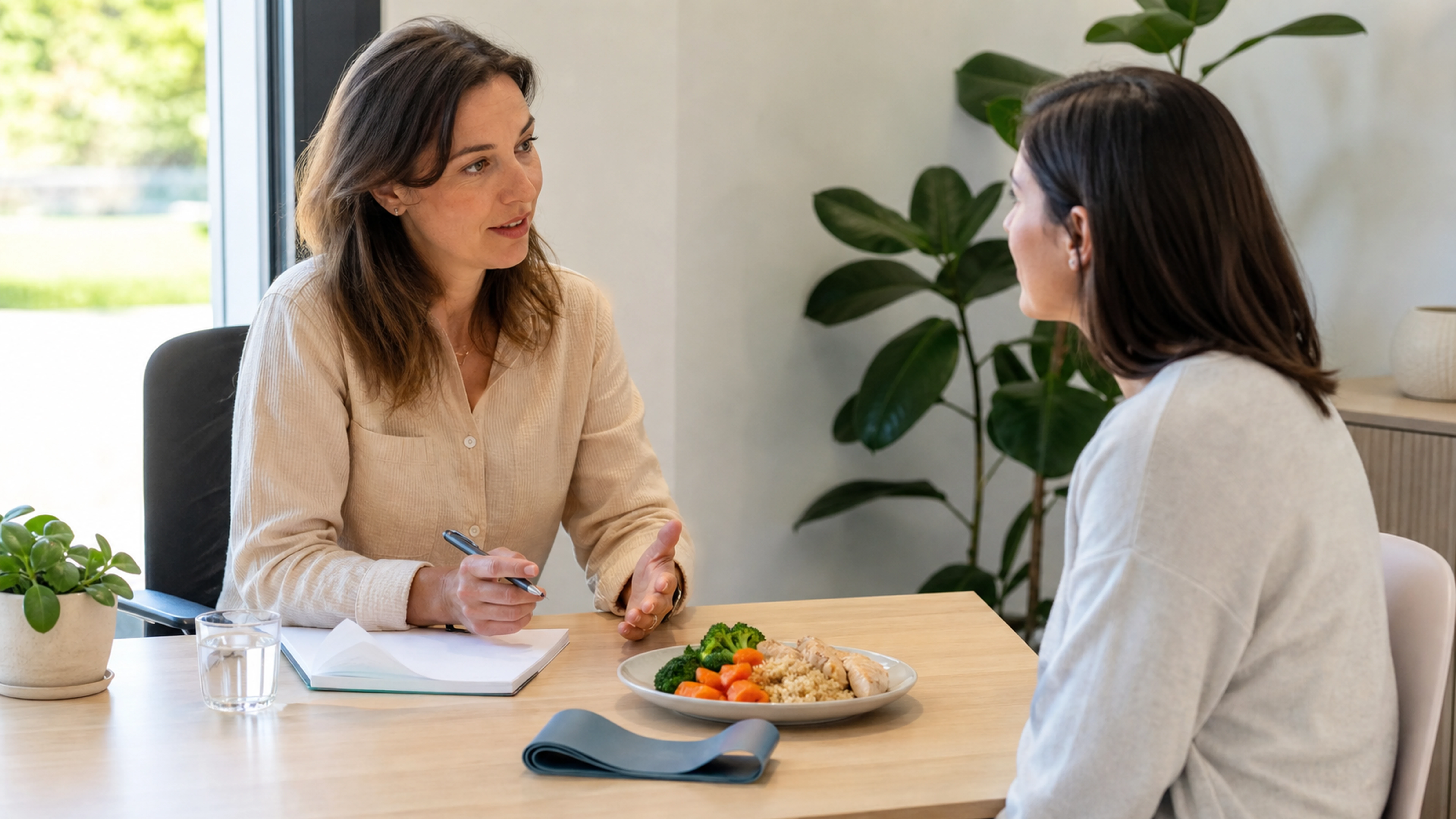Professionnelle de santé échangeant avec une patiente sur une perte de poids progressive