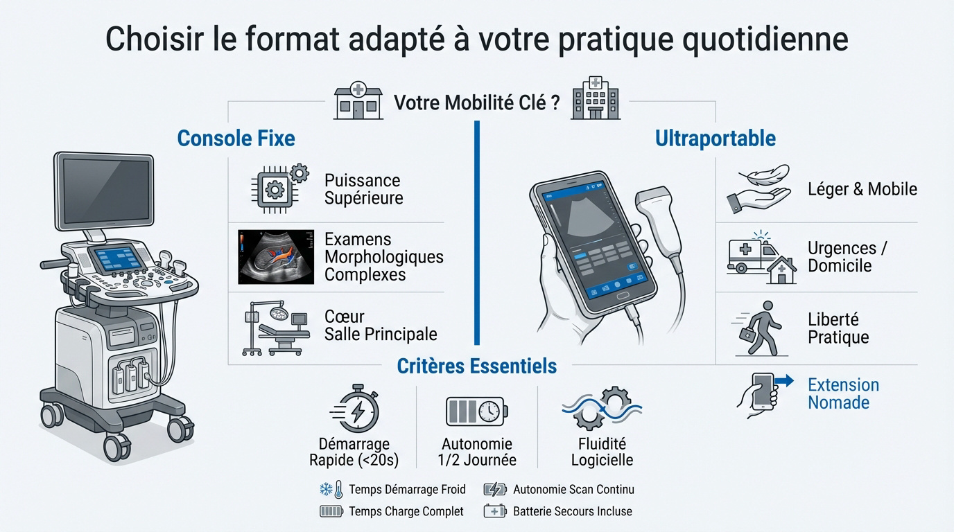 Critères de choix entre échographe portable et console fixe pour cabinet médical
