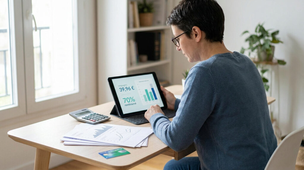 Personne consultant des données financières sur une tablette numérique pour une ostéodensitométrie.