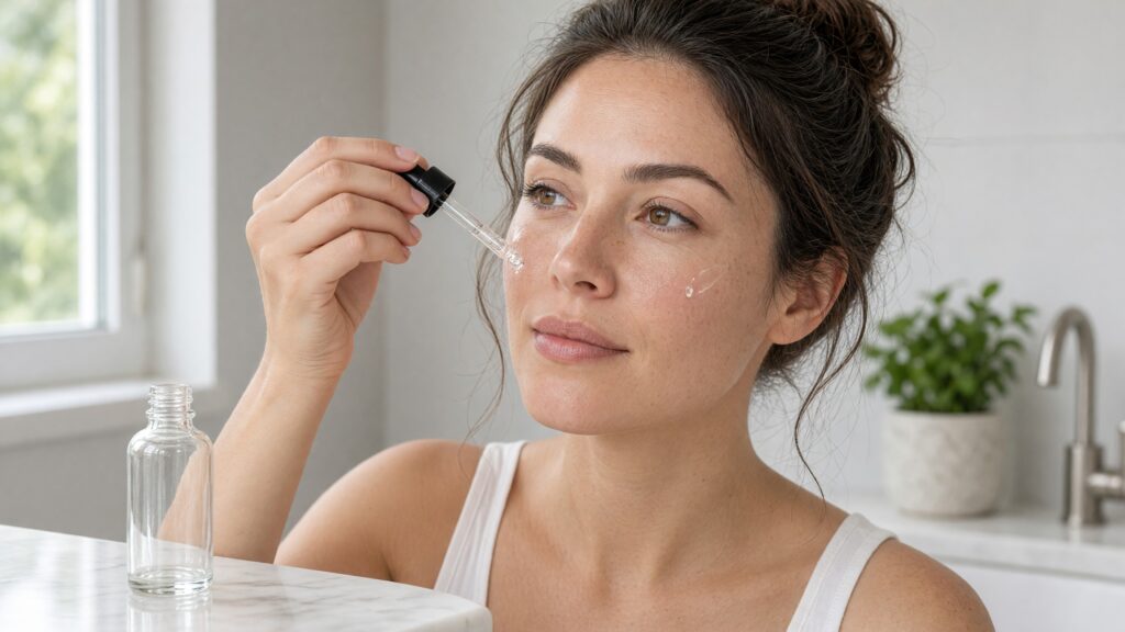 Application d’un sérum visage sur une peau propre