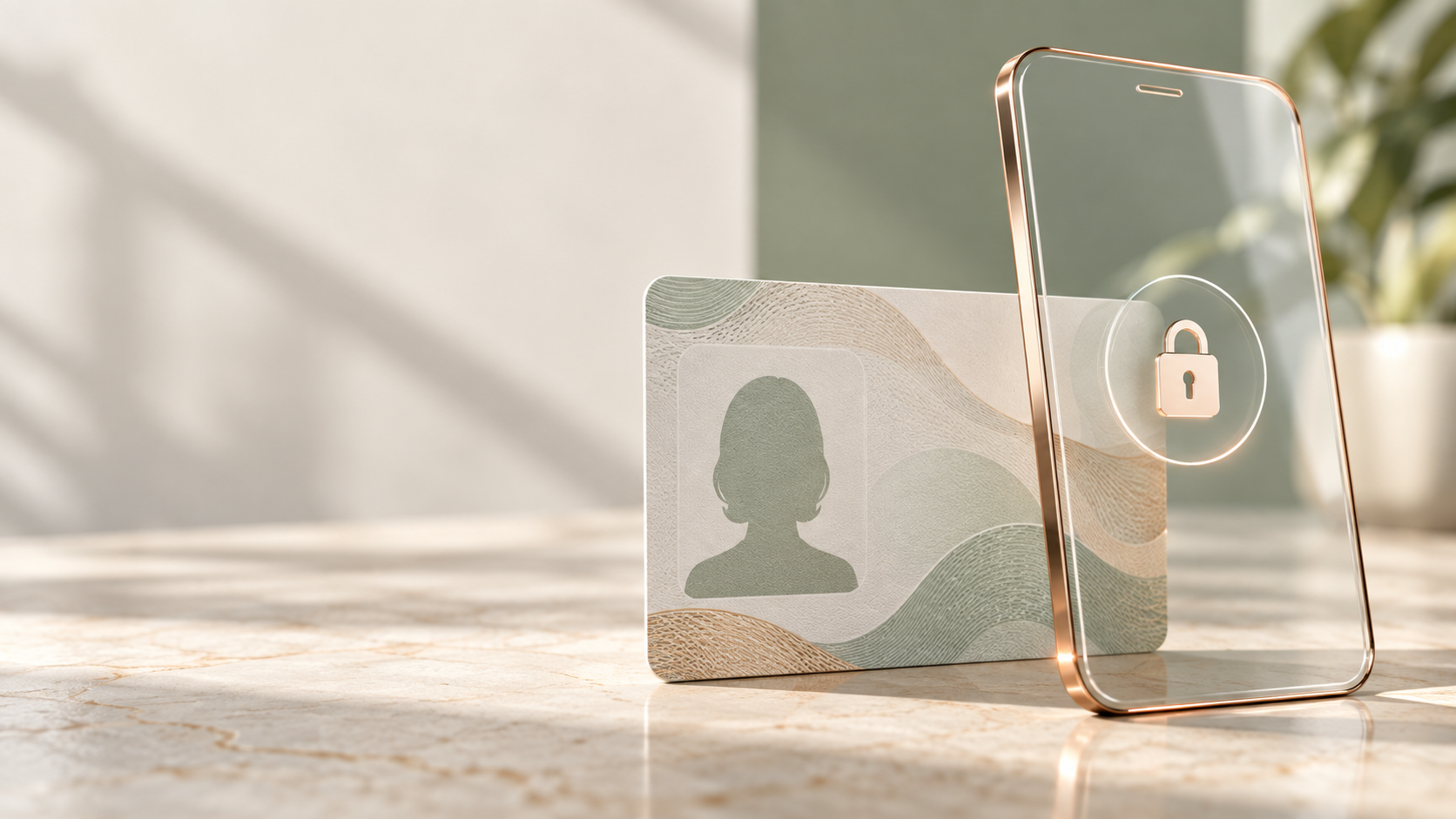 Illustration d’un smartphone sécurisé et d’une pièce d’identité générique